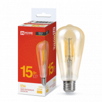 Лампа светодиодная IN HOME LED-ST64-deco gold 15Вт 230В Е27 3000К 1570Лм золотистая 4690612050843