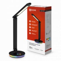 Светильник наст сд ССО 16Ч 12Вт 3000-6500К 600Лм RGB-подсветка, сенсор-диммер, USB разъем, с адаптером ЧЕРНЫЙ IN HOME 4690612037974