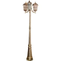 Светильник садово-парковый, серии «Кастелло» FERON PL110 3*60W, E27, 230V, IP44, цвет черное золото, 4-х гранник, столб большой 11302