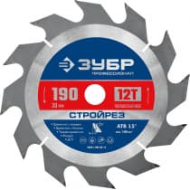 ЗУБР Стройрез 190х30мм 12Т, диск пильный по строительной древесине 36931-190-30-12