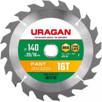 URAGAN Fast 140x20/16мм 16Т, диск пильный по дереву 36800-140-20-16_z01