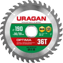 URAGAN Optima 190х30/20мм 36Т, диск пильный по дереву 36801-190-30-36_z01