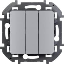 Выключатель трехклавишный Legrand Inspiria для скрытого монтажа, цвет "Алюминий", увеличенный номинальный ток 20 А, напряжение ~250В. 673642