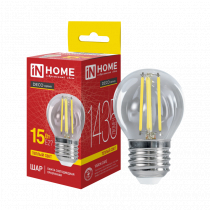 Лампа светодиодная IN HOME LED-ШАР-deco 15Вт 230В Е27 3000К 1435Лм прозрачная 4690612055978