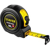STAYER BlackMax 10м / 25мм рулетка в ударостойком полностью обрезиненном корпусе  и двумя фиксаторами 3410-10_z02