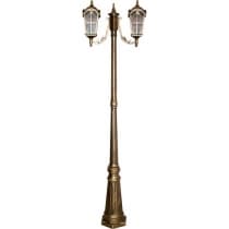 Светильник садово-парковый, серии «Кастелло» FERON PL109 2*60W, E27, 230V, IP44, цвет черное золото, 4-х гранник, столб большой 11301