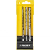 Набор буров STAYER 3 шт: 6, 8, 10 мм, SDS-plus, 29250-H3