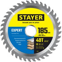 STAYER EXPERT 185 x 30/20мм 40Т, диск пильный по дереву, точный рез 3682-185-30-40_z01