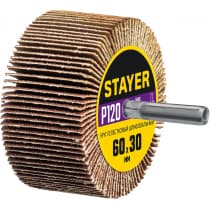Круг шлифовальный STAYER лепестковый, на шпильке, P120, 60х30 мм 36608-120