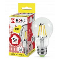 Лампа светодиодная LED-A60-deco 5Вт 230В Е27 3000К 450Лм прозрачная IN HOME 4690612008028